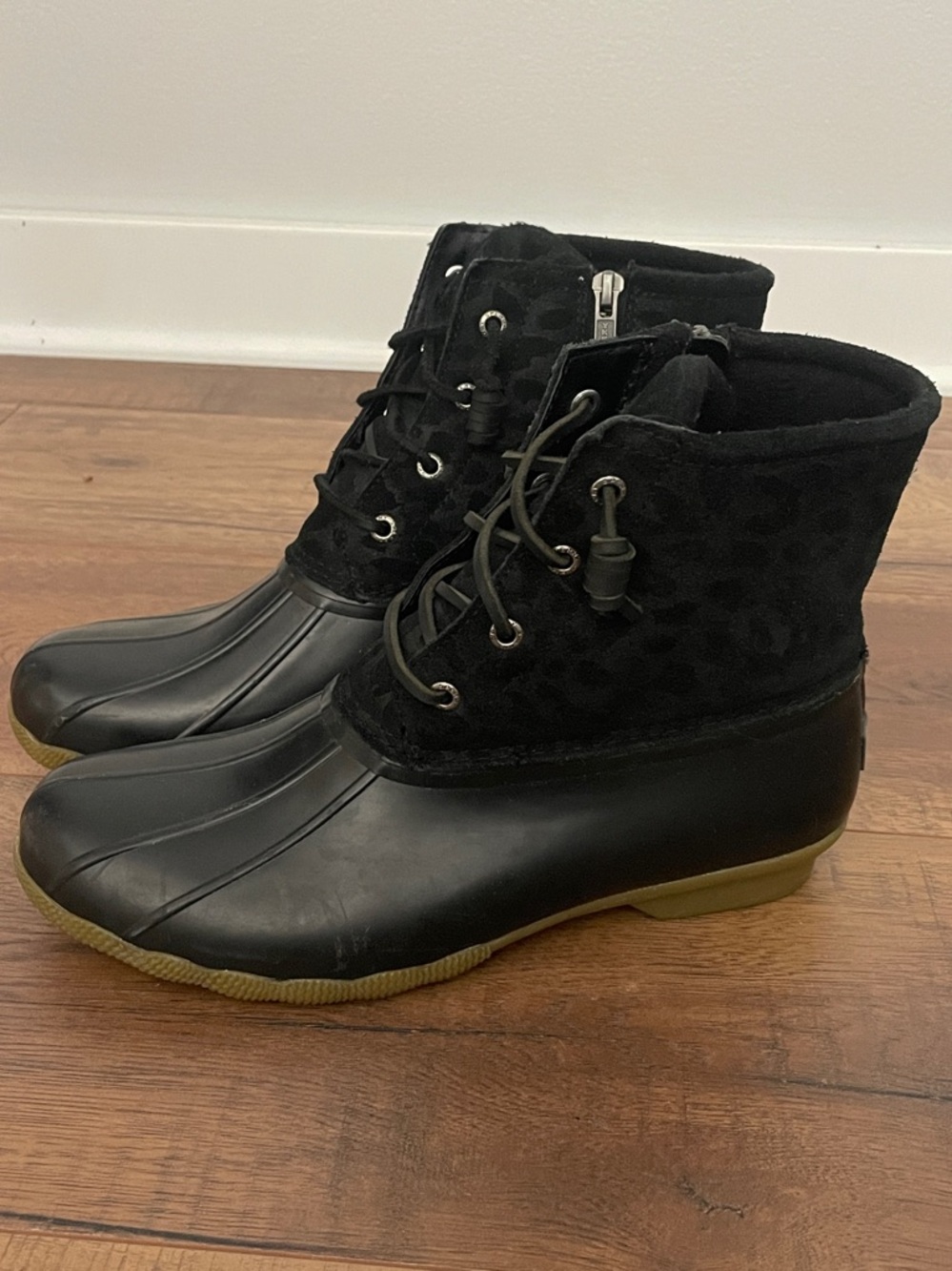 Sperry Women's Saltwater Cheetah Fleece-Lined Waterproof Duck Boots Size